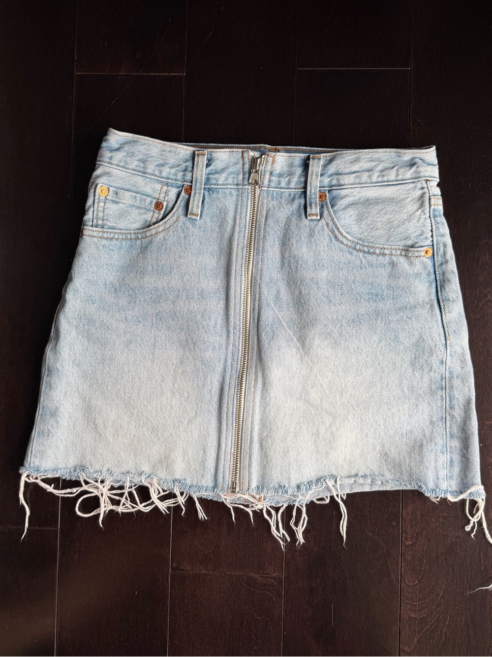 Levi's Light Blue Denim Zip-Front Frayed Mini Skirt